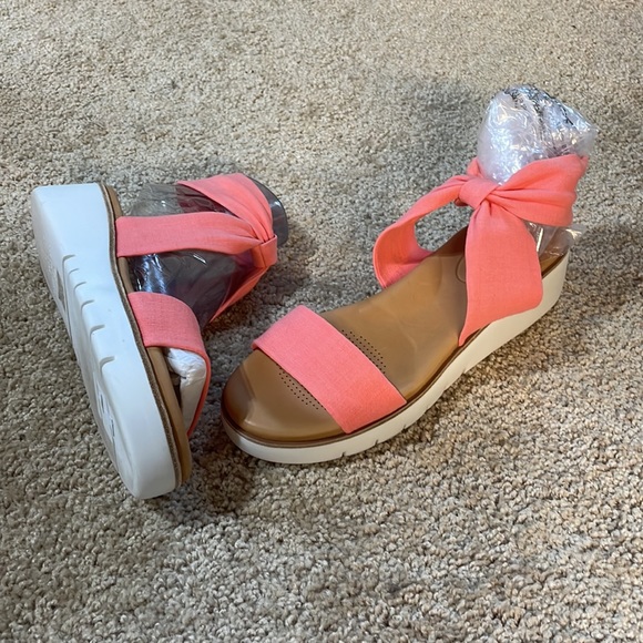 NIB coral pink sandals 6.5M porcelain rose stretch fabric + leather beach pool - Picture 8 of 16